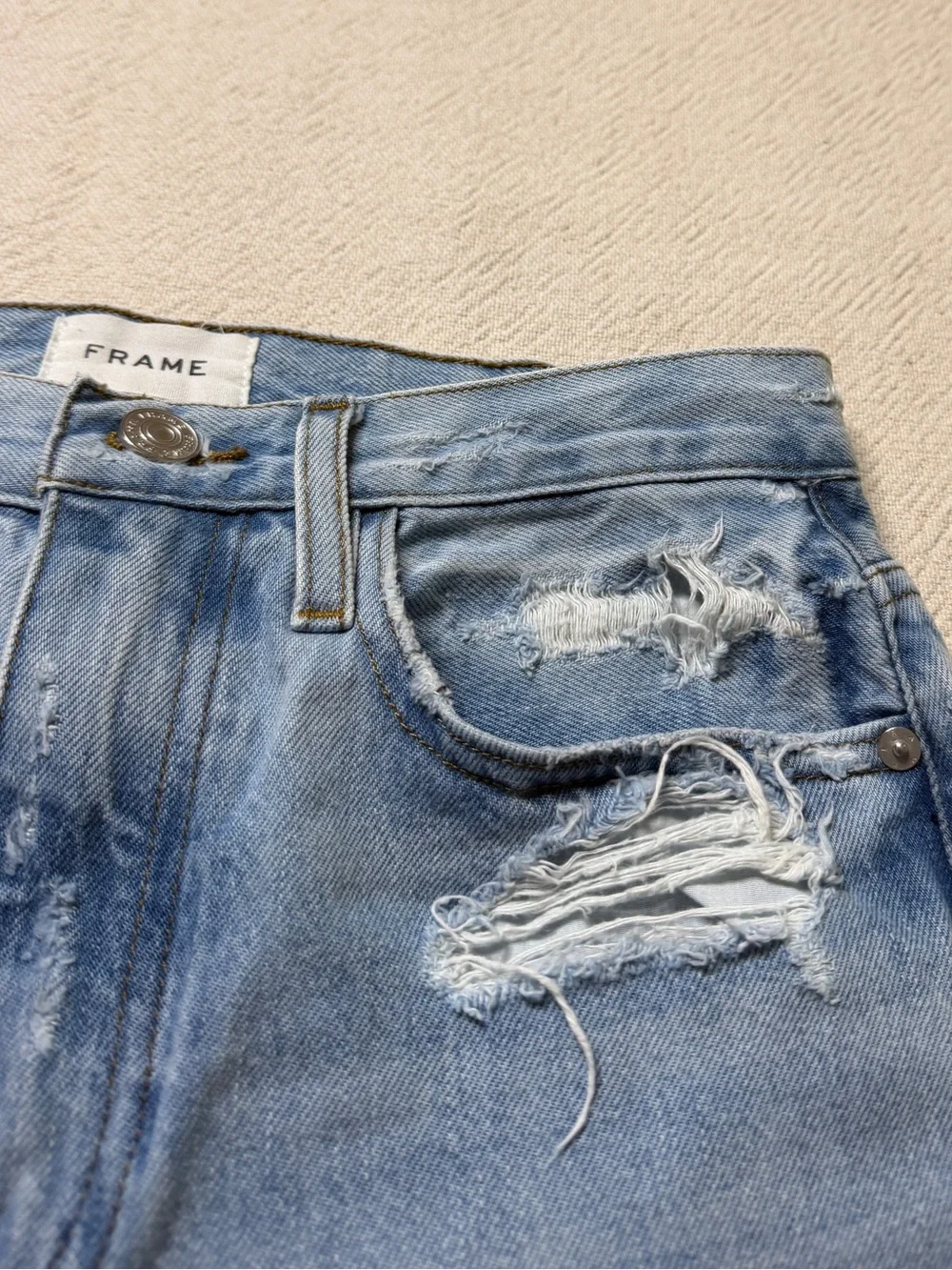 FRAME Le Jane Crop Distressed Jeans 26 Light Blue Wide Leg Boho Coastal - Picture 5 of 12